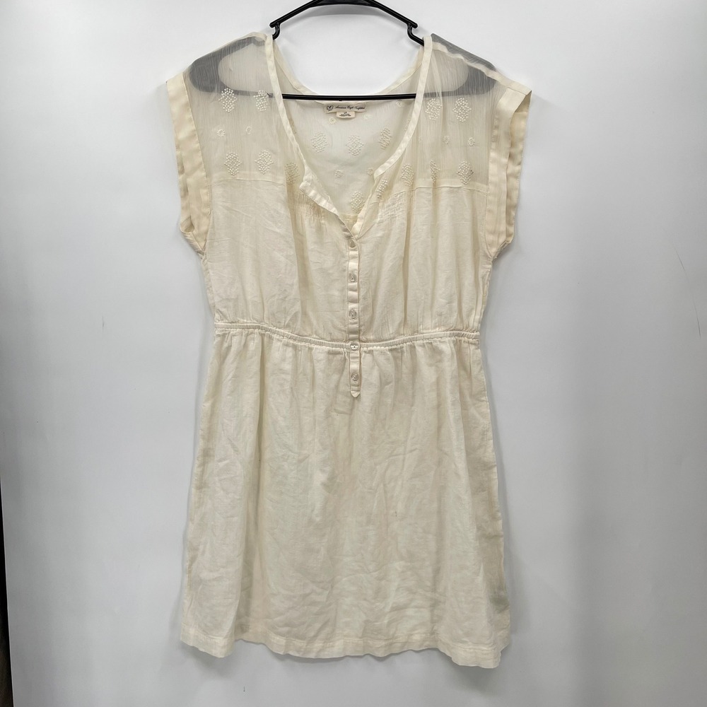 American Eagle Outfitters‎ Sheer Embroidered Button Front Dress Cream L